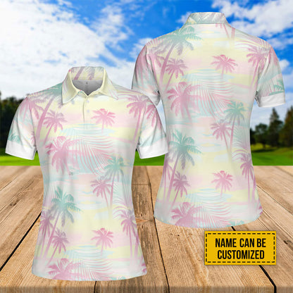 Petthouse | Customized Name Palm Tree Beach Hawaiian Set Tropical Palm Summer Combo Outfit Beach's Lovers Gift