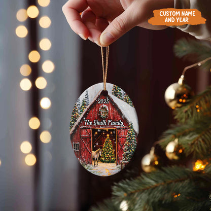 Petthouse | Personalized 2025 Red Barn Christmas Ornament, Farmhouse Ornament, Red Barn Ornament