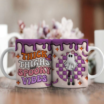 Petthouse | Cute Ghost Thick Thighs And Spooky Vibes Mug, 3d Inflated Effect Printed Ceramic Mug