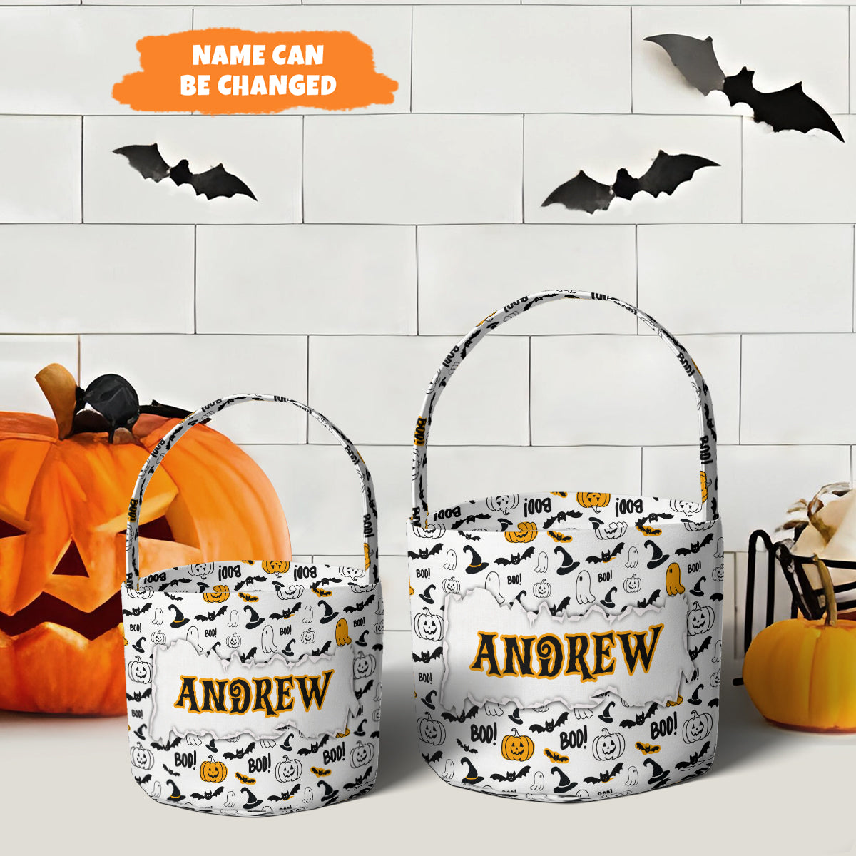 Petthouse | Personalized Trick Or Treat Bag, Bat Trick-or-treat Bucket, Candy Halloween Kids