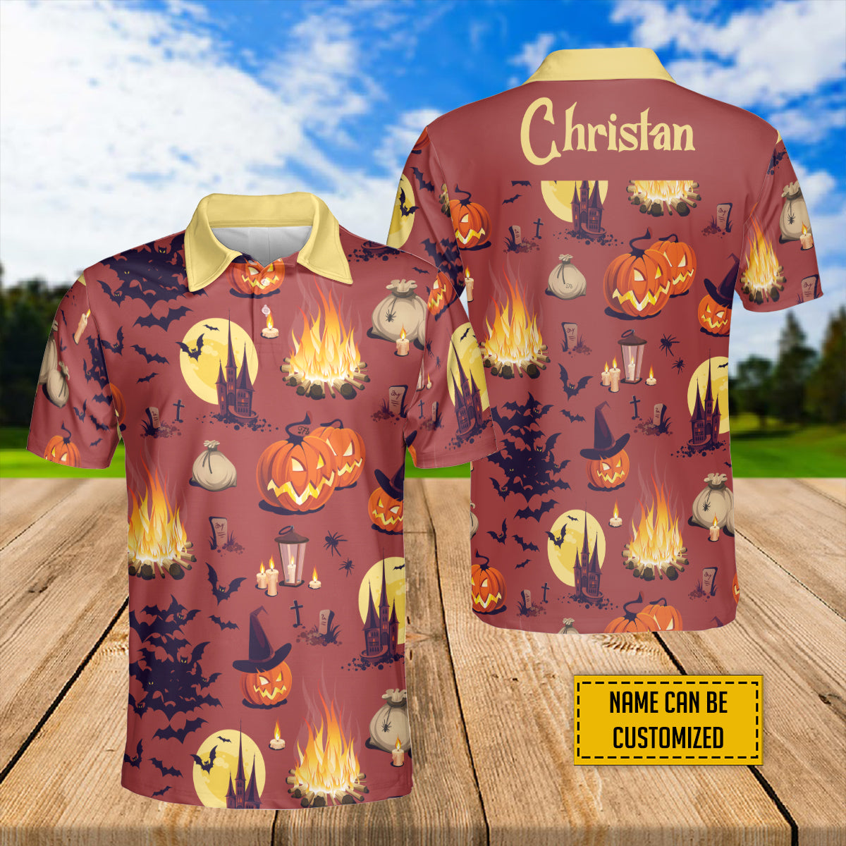 Petthouse | Personalized Pumpkins Castle Bats Polo Shirts Short Sleeve Halloween Hawaiian Shirt