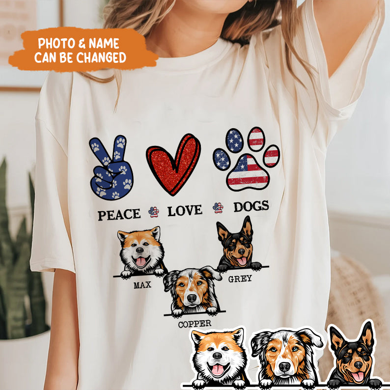 Petthouse | Custom Dog Peace Love Dogs Shirt, 4th Of July, Gift Dog Lovers, Independence Day