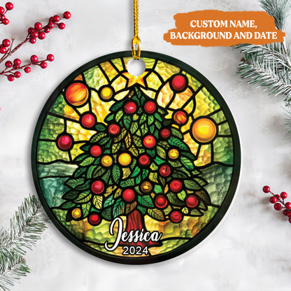 Petthouse | Personalized Christmas Tree Stained Glass Ornament, Christmas Ornaments, Xmas Decor Xmas Gift