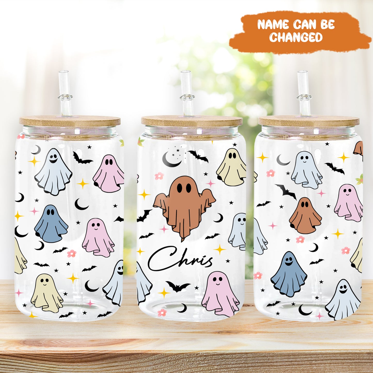 Petthouse | Personalized Halloween Ghost Glass Can, Cute Ghost Glass, Ice Coffee Cup, Spooky Season