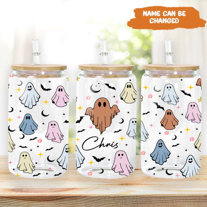 Petthouse | Personalized Halloween Ghost Glass Can, Cute Ghost Glass, Ice Coffee Cup, Spooky Season