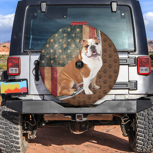 Petthouse | English Bulldog Dog American Tire Cover Independence Day Spare Wheel Cover Dog Paws Wheel Cover