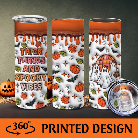 Petthouse | Thick Thighs And Spooky Vibes Tumbler, Fall Autumn Ghost 3d Inflated Effect Printed Tumbler