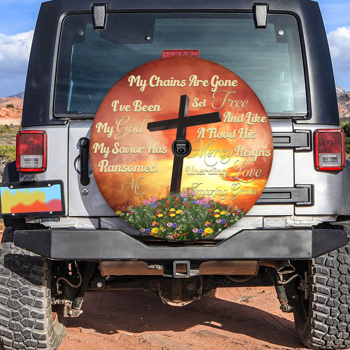 Petthouse | Jesus Cross My Chains Are Gone Spare Wheel Cover God Believer Gifts Spare Tire Cover