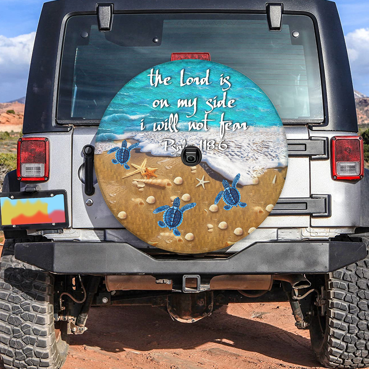 Petthouse | Sea Turtle Beach Scenery Spare Wheel Cover The Lord Is On My Side Christian God Bible Verse