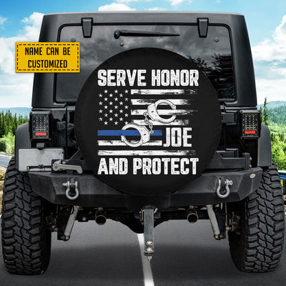 Petthouse | Customized Name Police Serve Honor Flag And Cuffs Spare Tire Cover Patriot Police American Tire