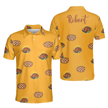 Petthouse | Personalized Name Berry Pie And Fried Turkey Happy Thanksgiving Polo Shirt Gift For Family Celebration