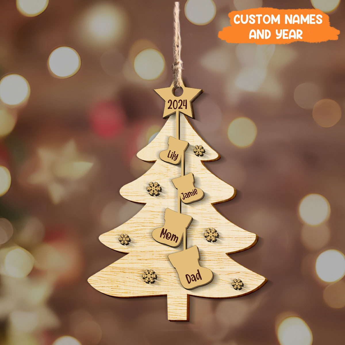 Petthouse | Personalized Family Christmas Tree Ornament 2024, Wooden Ornament With Family Names