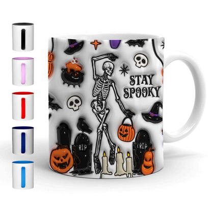 Petthouse | Skeleton Fall Halloween, Stay Spooky 3D Inflated Mug, Halloween Witch Gift Halloween