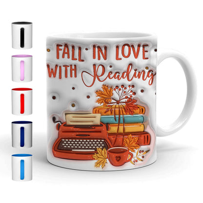 Petthouse | Hello Autumn Ceramic Mug, Fall In Love With Reading 3d Inflated Print Mug, Fall Autumn