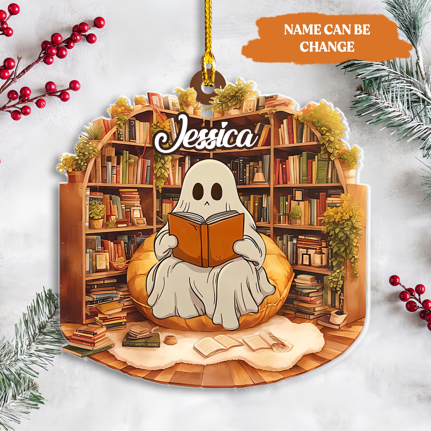 Petthouse | Custom Ghost Read Book Acrylic Ornament, Ghostly Bookish Ornament Window Hangings, Ghost Book