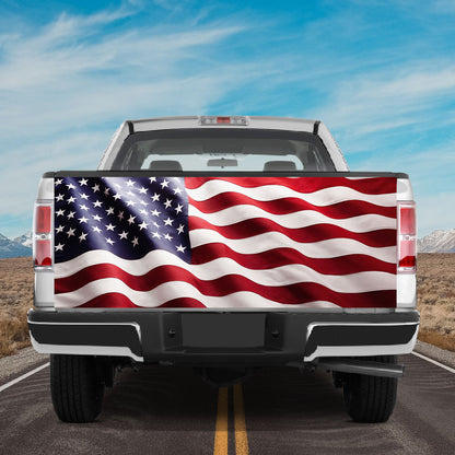 Petthouse | Grunge American Flag Print Tailgate Wraps Waving Usa Flag Vinyl Graphic Decal Sticker For Trucks