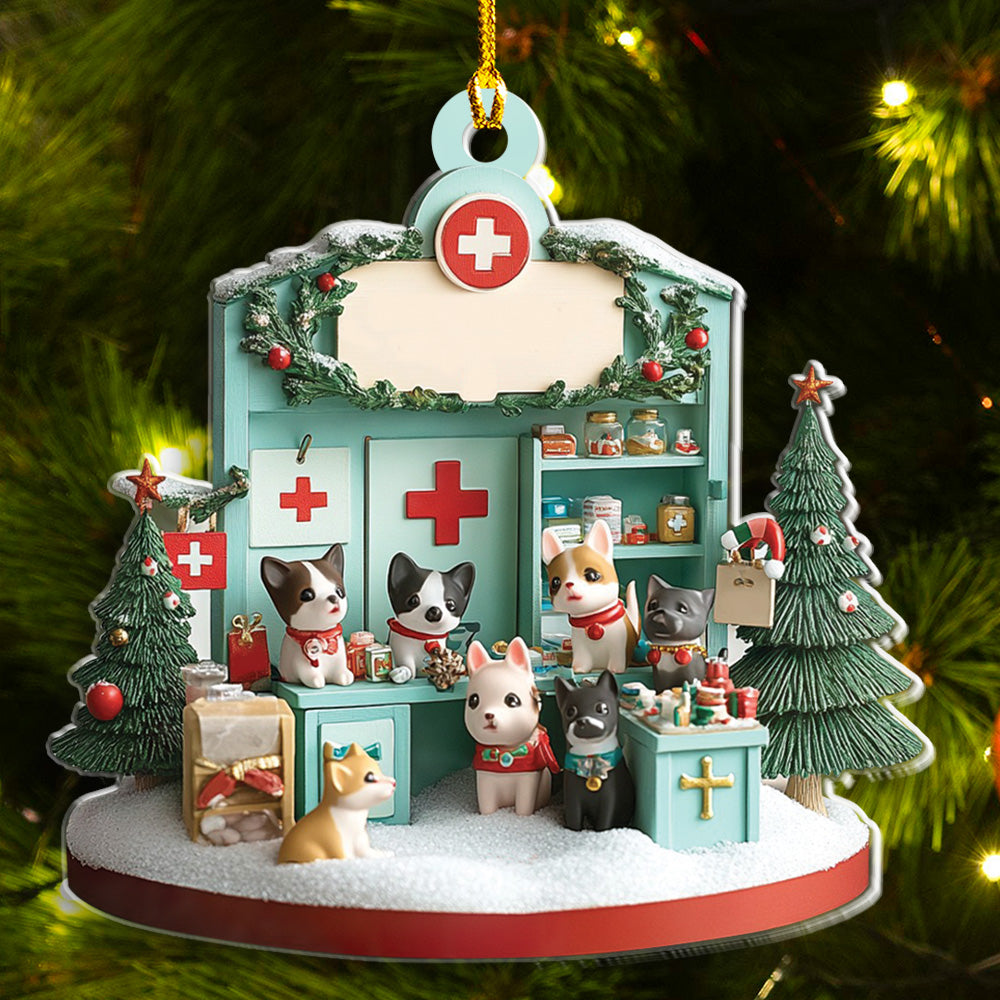 Petthouse | Personalized Dreamy Vet Clinic Acrylic Ornament, Vet Clinic 2d Flat Ornament, Christmas Decor