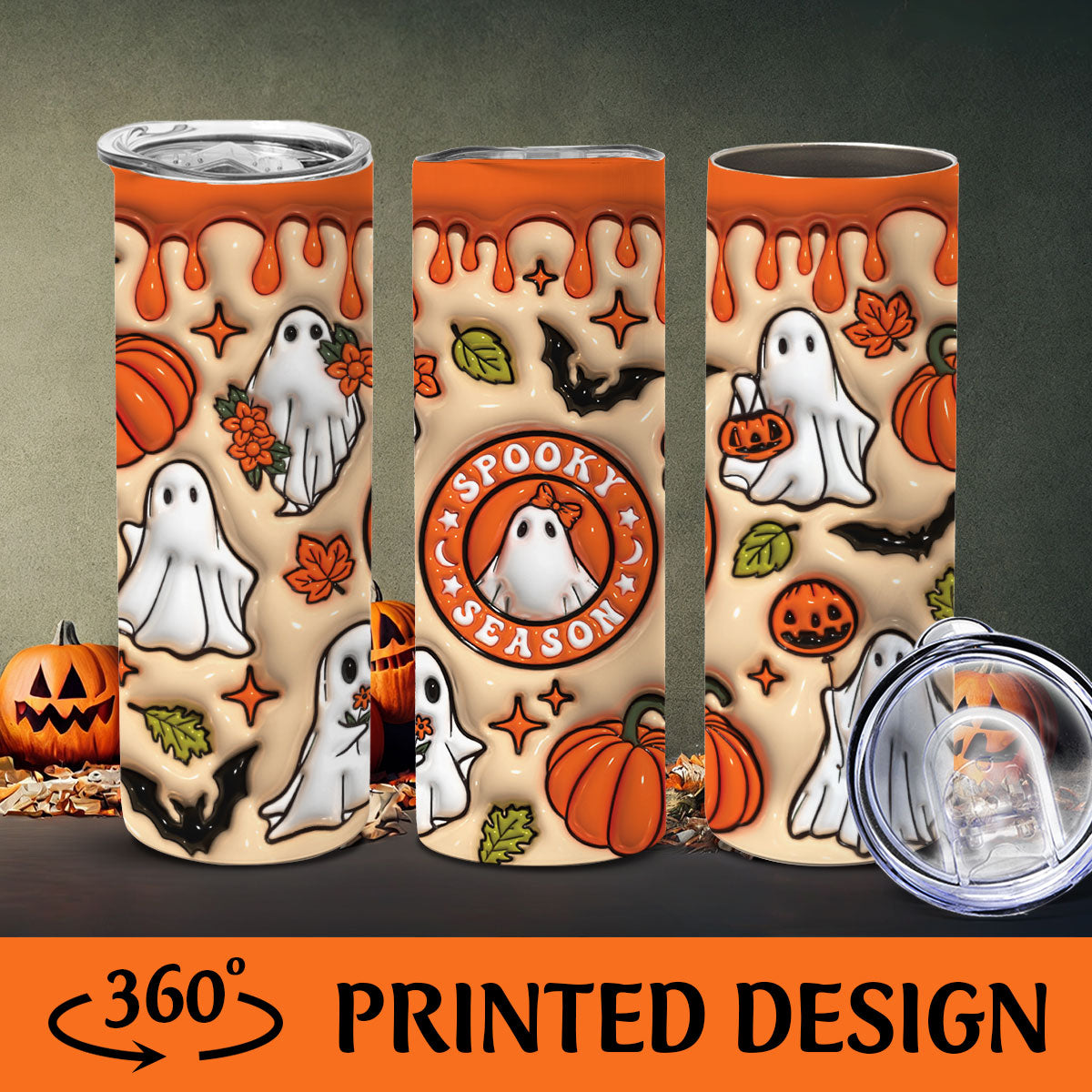 Petthouse | Halloween Ghost Spooky Vibes Inflated Skinny Tumbler, Halloween Ghost Spooky Vibes