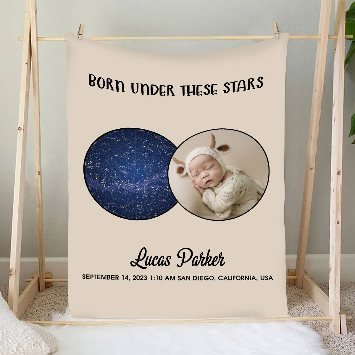 Petthouse | Personalized Born Under These Star Fleece Blanket, Newborn Baby Throw Blanket, Astrology Map