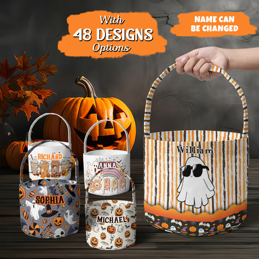 Petthouse | Personalized Boo Kid Name Halloween, Spooky Basket, Trick Or Treat Bag, Trick-or-treat Bucket