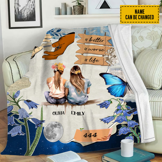 Petthouse | Customized Name Bestie Throw Blanket, Flower Butterfly Bestie Blanket,Best Friend Blanket, Gift For Bestie