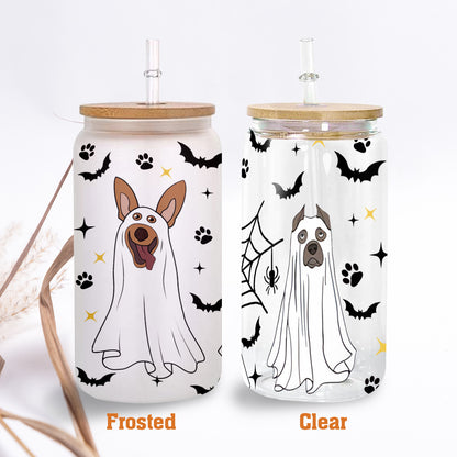 Petthouse | Cute Ghost Dog Coffee Cup, Glass Can Cup With Lid And Straw, Spooky Halloween Dogs Ghost