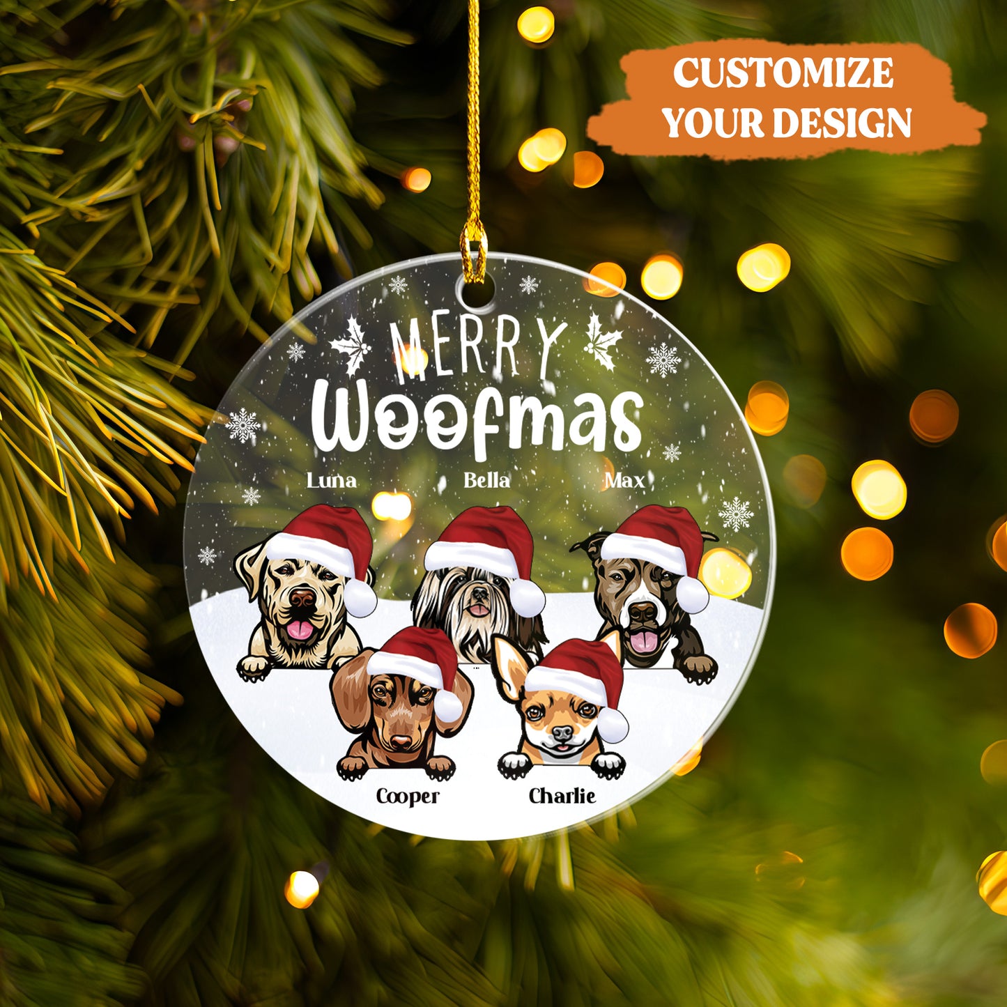 Petthouse | Personalized Dog Christmas Ornament, Merry Woofmas, Dog Breed Ornament, Dog Lover Gift