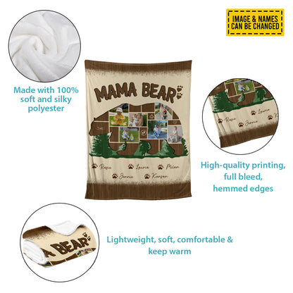 Petthouse | Personalized Photo Mama Bear Fleece Blanket, Best Mom Ever Throw Blanket, Best Mother's Day