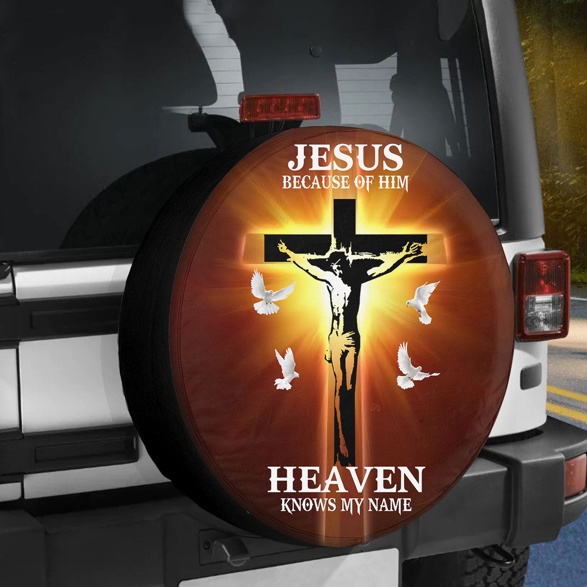 Petthouse | Crucifixion Of Jesus Spare Wheel Cover Jesus Because Of Him Heaven Knows Spare Tire Cover