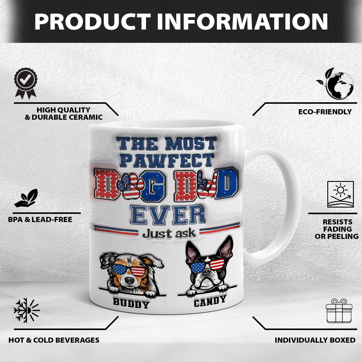 Petthouse | Personalized The Most Pawfect Dog Dad Ever 3d Inflated Effect Printed Mug, Dog Mom