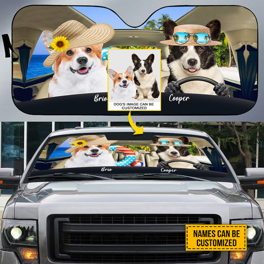 Petthouse | Corgi Summer Vacation Windshield Sun Shade Personalized Windshield Cover Dog Sunshade Car