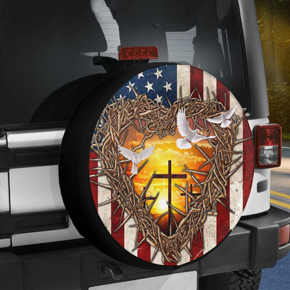 Petthouse | Jesus Cross Peaceful View Tire Protector Covers Christian Car Decor One Nation Under God Spare Tire Cover