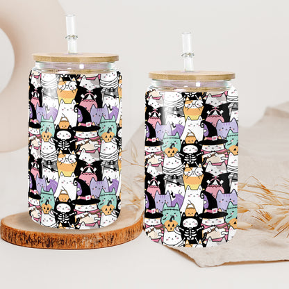 Petthouse | Halloween Cute Cats Glass Can Cup, Witch Cat Ice Coffee Mug, Halloween Gift, Spooky Season