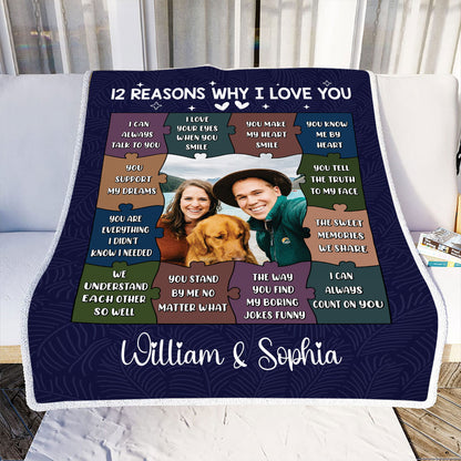 Petthouse | Customized Photo Fleece Blanket For Spouse, 12 Reasons Why I Love You Throw Blanket To My Sweetheart