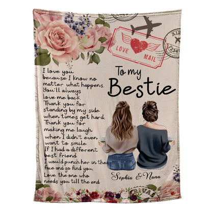 Petthouse | Customized To My Bestie Fleece Blanket, Best Friend Throw Blanket, Floral Cozy Blanket, Soulmate Travel