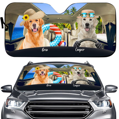 Petthouse | Golden Retriever Beach Driving Sunshades For Car Custom Photo Windshield Sun Shade Sun Visor