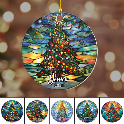 Petthouse | Personalized Christmas Tree Stained Glass Ornament, Christmas Ornaments, Xmas Decor Xmas Gift