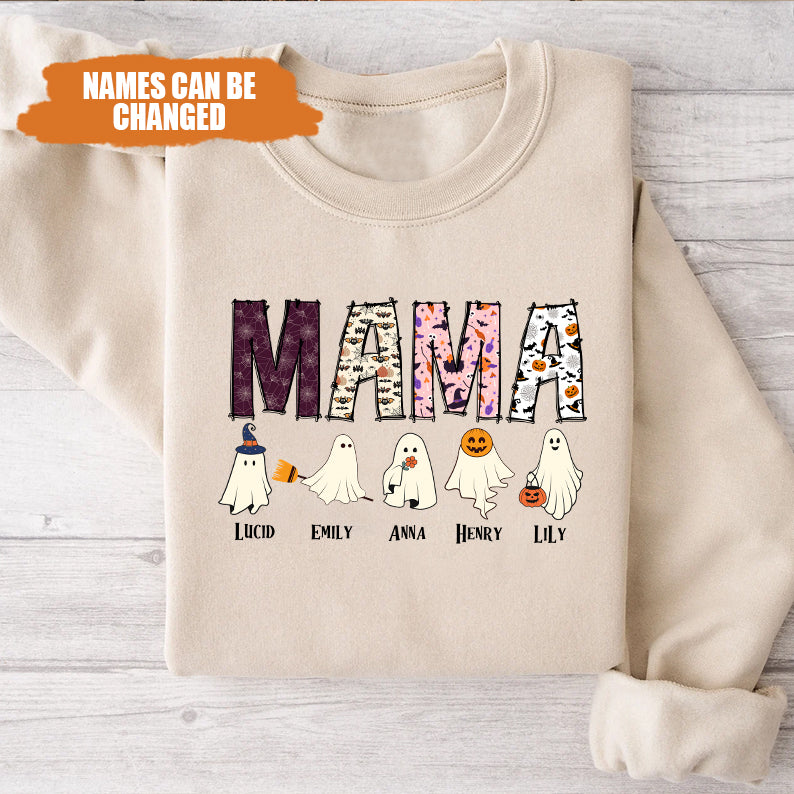 Petthouse | Personalized Mama Halloween Shirt With Kids Name, Cute Ghost Mama Shirt, Gift For Mom