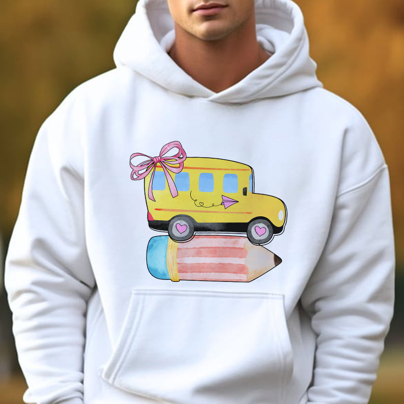 Petthouse | Personalized School Bus With Name Bow Shirt, Coquette Back To School Shirt, School Girl