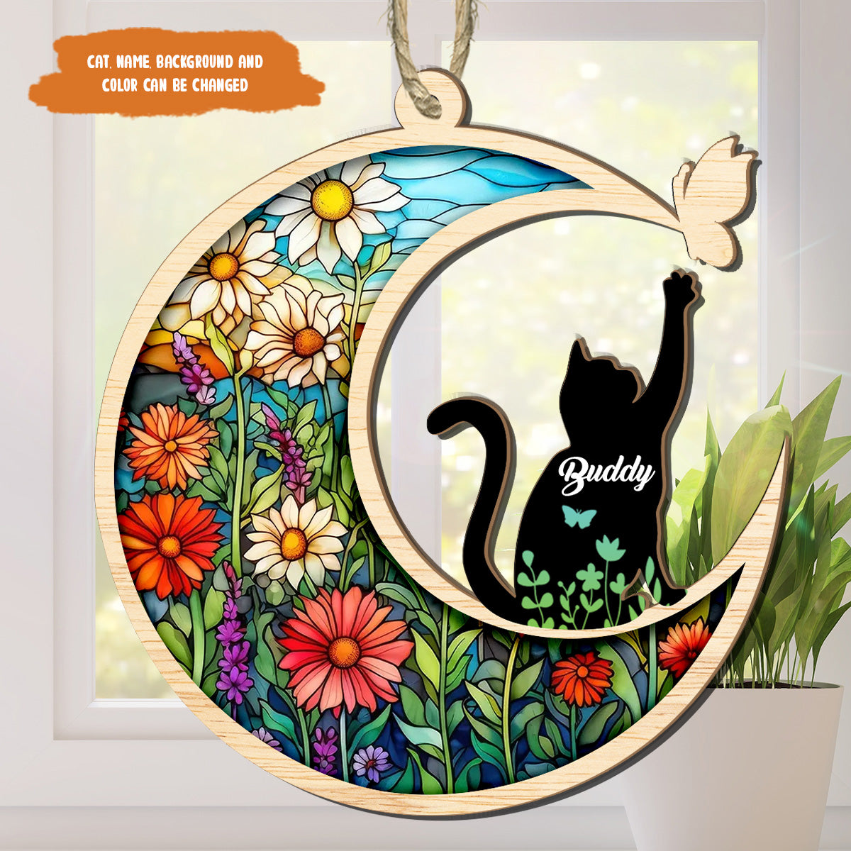 Petthouse | Personalized Cat Memorial Suncatcher Ornament, Loss Of Cat Sympathy Gift, Cat Breed Memorial