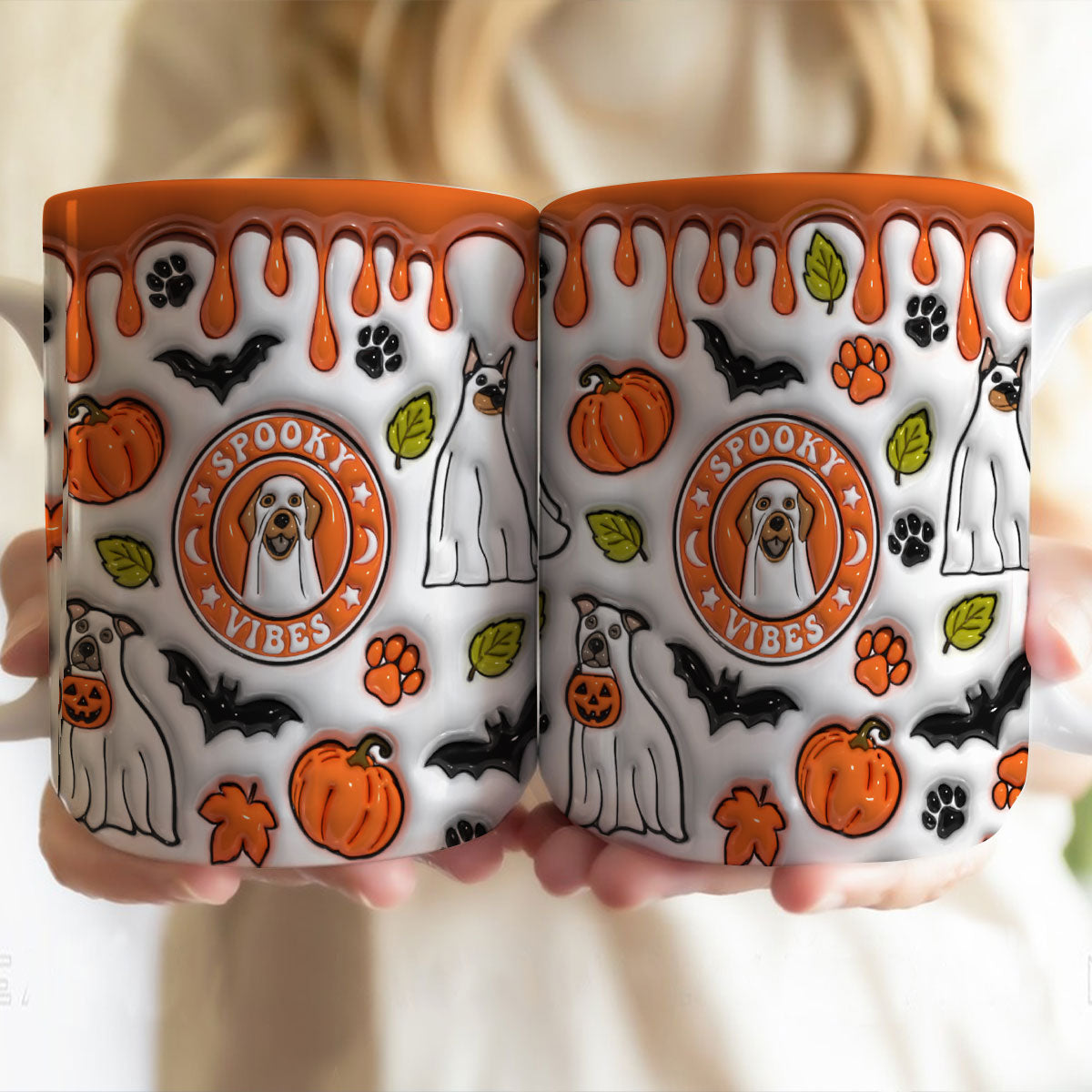 Petthouse | Dog Spooky Vibes Inflated 3d Mug, Dog Ghost Mug, Cute Ghost Boo Halloween Gift