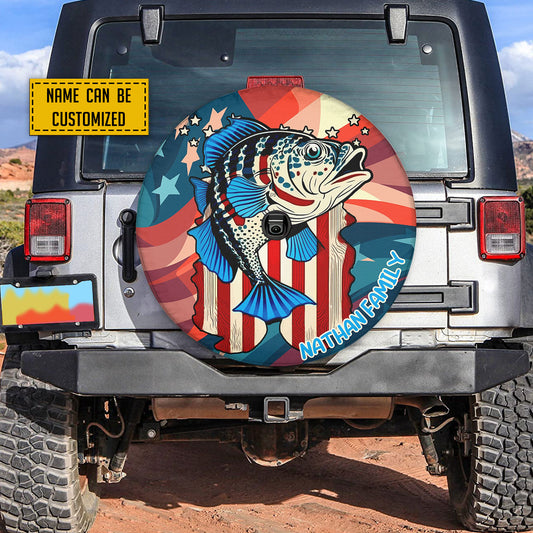 Petthouse | Customized Name Large Mouth Bass Fishing Usa Flag Spare Tire Cover Patriotic Fish Tire Protector Car