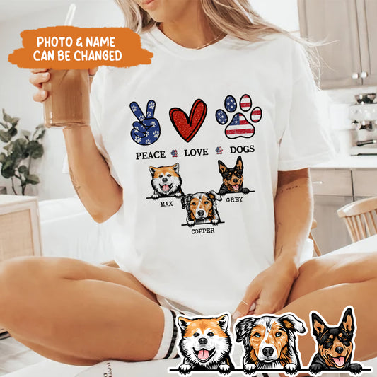 Petthouse | Custom Dog Peace Love Dogs Shirt, 4th Of July, Gift Dog Lovers, Independence Day