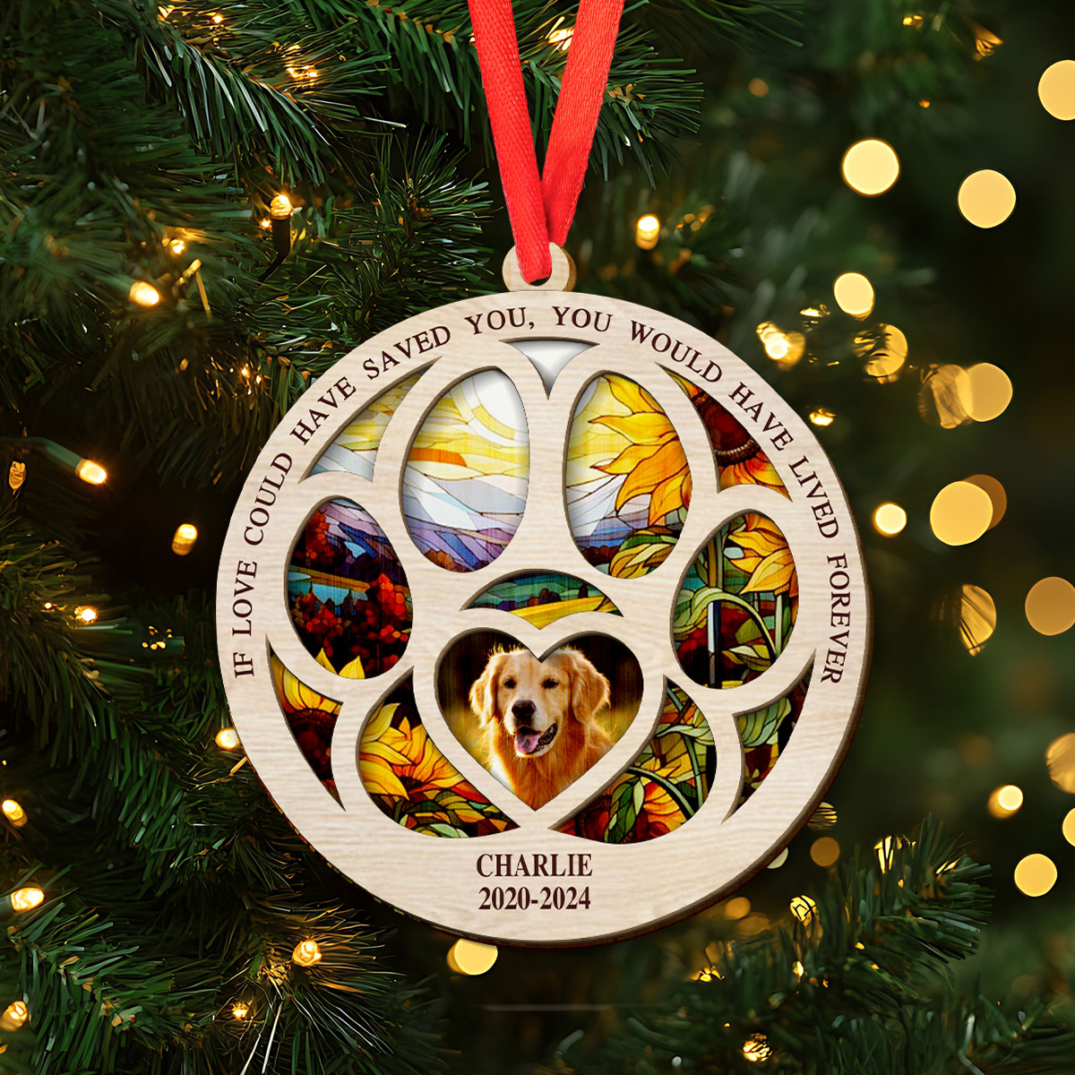 Petthouse | Personalized Dog Photo Memorial Ornament, Memorial Dog Christmas 2-layer Wooden Ornament