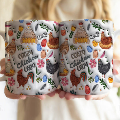 Petthouse | Crazy Chicken Lady Mug, Chicken Lady 3d Inflated Print Mug, Chicken Farm Mug, Chicken Lover