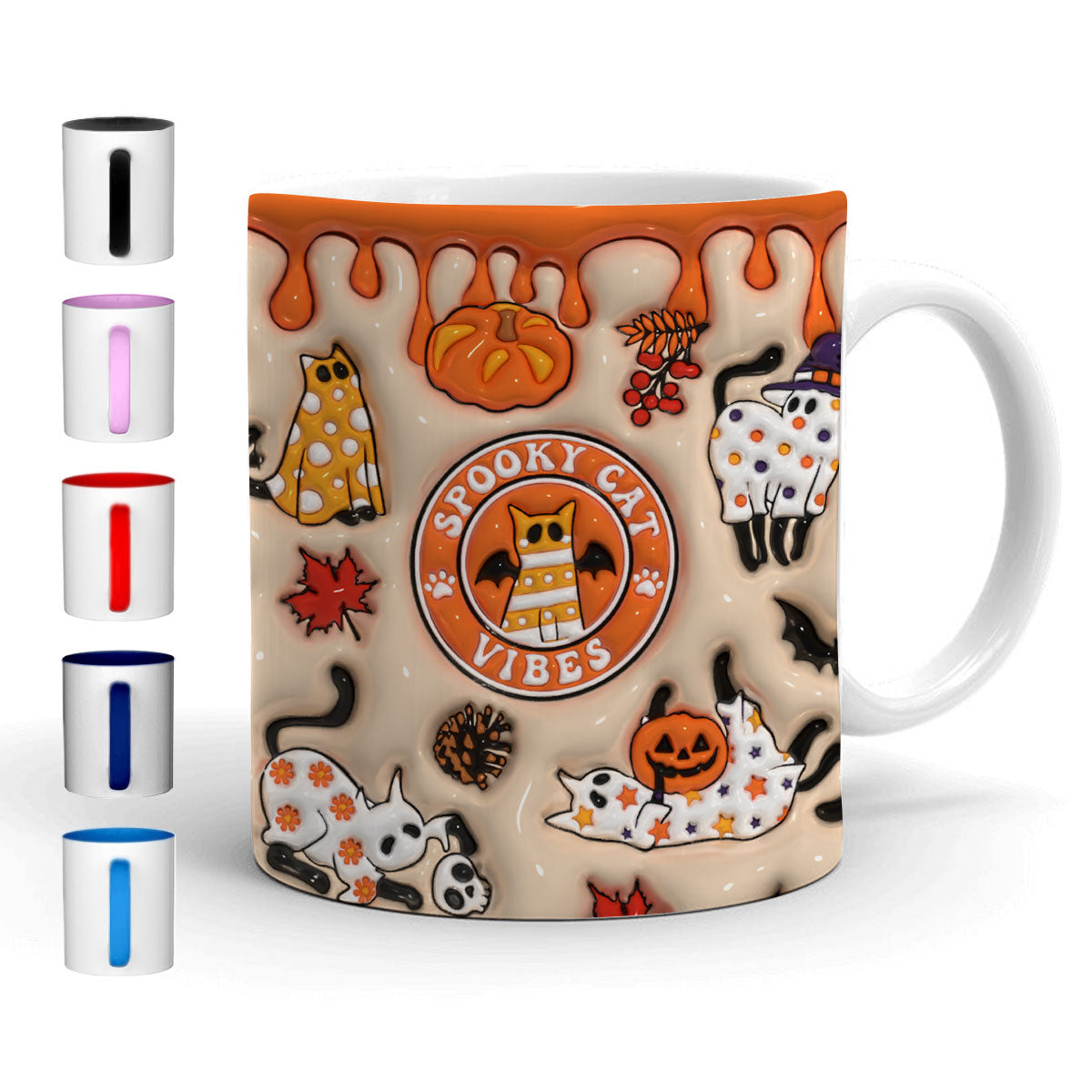 Petthouse | Spooky Cat Vibes Mug, Spooky Season 3d Inflated Effect Printed Mug, Cute Cat Ghost Mug