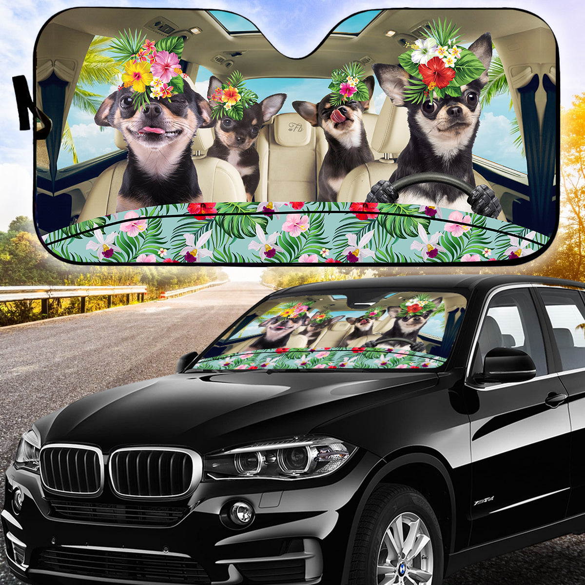 Petthouse | Dog Funny Hawaii Car Sun Shade Windshield Summer Vacation Windshield Sun Shade Sun Visor