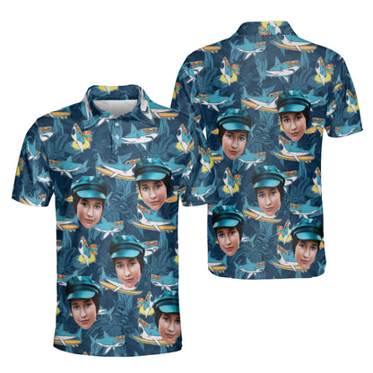 Petthouse | Customized Picture Surfing Sharks Tropical Polo Shirt Surfer Beach Summer Combo Set Beach Lovers Gift