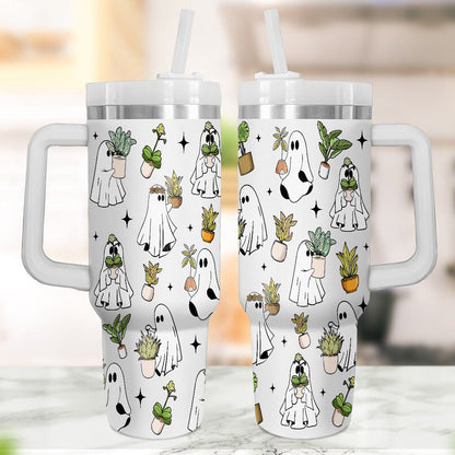 Petthouse | Ghost Plant Lady 40oz Tumbler With Handle, Ghost Plant, Halloween Ghost Plant Coffee