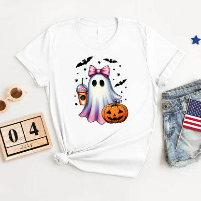 Petthouse | Halloween Ghost Shirt, Retro Ghost Coffee Pumpkin Halloween Shirt, Cute Ghost Coffee